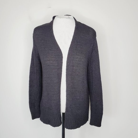 LOFT Cotton Open Knit Black Cardigan - Picture 3 of 9